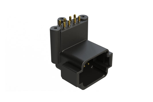 ATF13-08PB-BM31 Board Mount Header, Right Angle, AT, 8 Pin, 3X Self-Threading, Extended Height, Gold Plated Contacts, Keyed B, Black