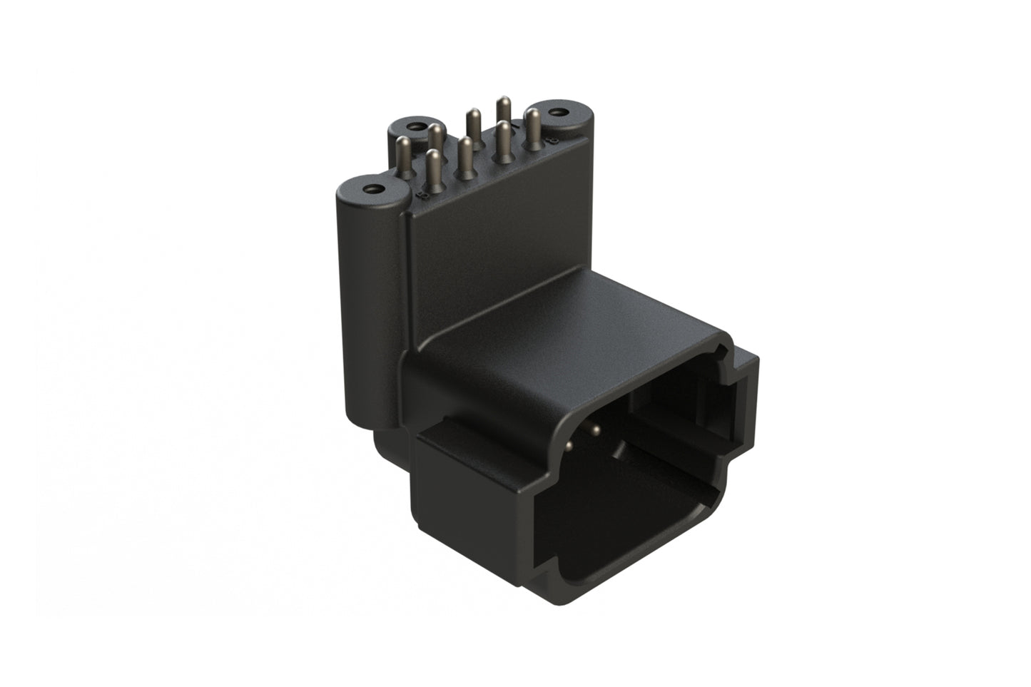 ATF13-08PB-BM33 Board Mount Header, Right Angle, AT, 8 Pin, 3X Self-Threading, Extended Height, Tin Plated Contacts, Keyed B, Black