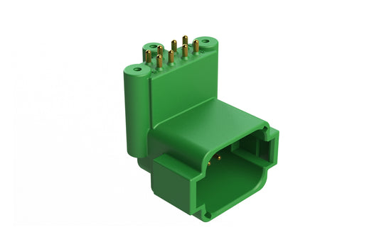 ATF13-08PC-BM31 Board Mount Header, Right Angle, AT, 8 Pin, 3X Self-Threading, Extended Height, Gold Plated Contacts, Keyed C, Green