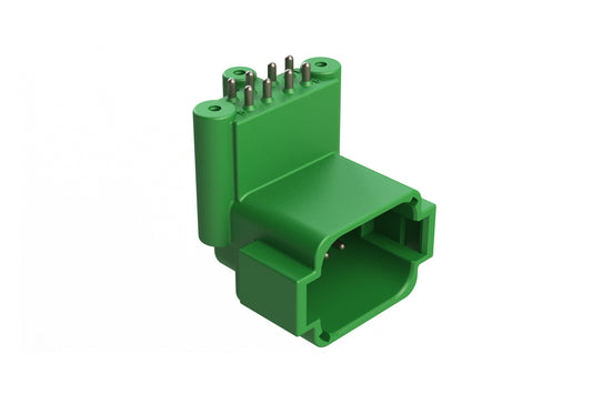 ATF13-08PC-BM33 Board Mount Header, Right Angle, AT, 8 Pin, 3X Self-Threading, Extended height, Tin Plated Contacts, Keyed C, Green