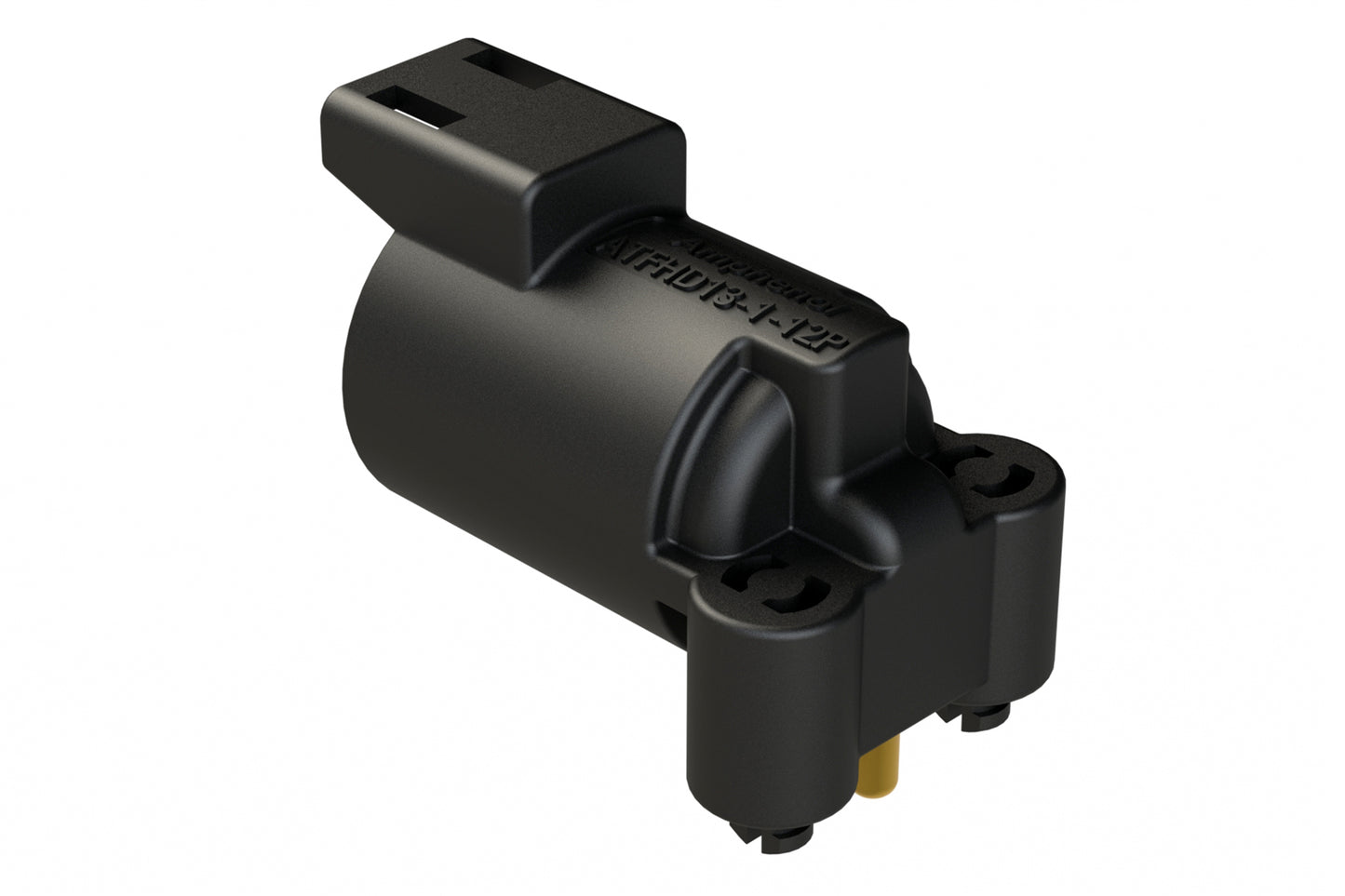 ATFHD13-1-12P-BM01 1 Position, Right Angle Board Mount Receptacle, Pin, Snap Fit, Gold Plated Size 12 Contact