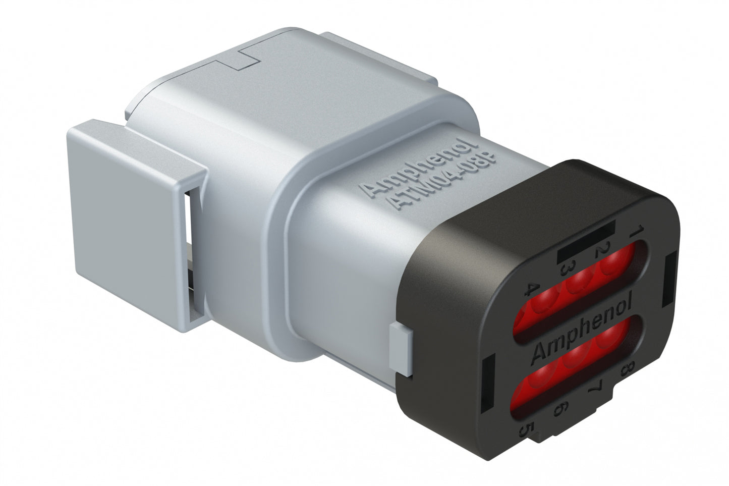 ATM04-08PA-SF1GY 8 Position Receptacle, Pin, Keyed A, Snap-Fit End Cap, Grey. DTM04-08PA-E003