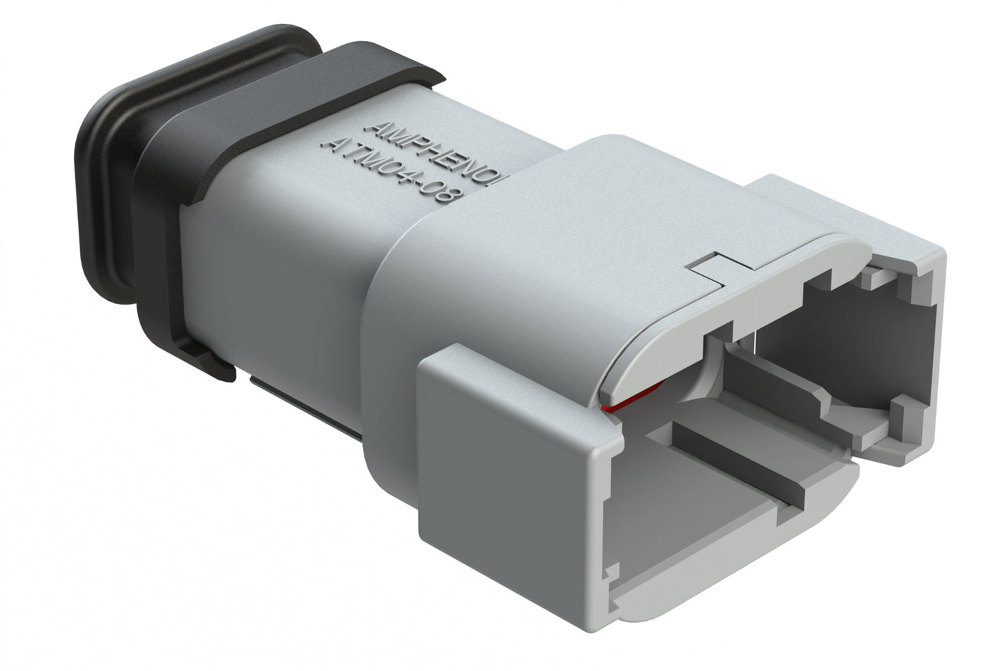 ATM04-08PA-SR1GY 8 Position, Receptacle, Pin, Standard Diameter Rear Seal (Red), SR01 Strain Relief, Keyed A, Grey Body (Requires Wedgelock AWM-8P.). DTM04-08PA-E007