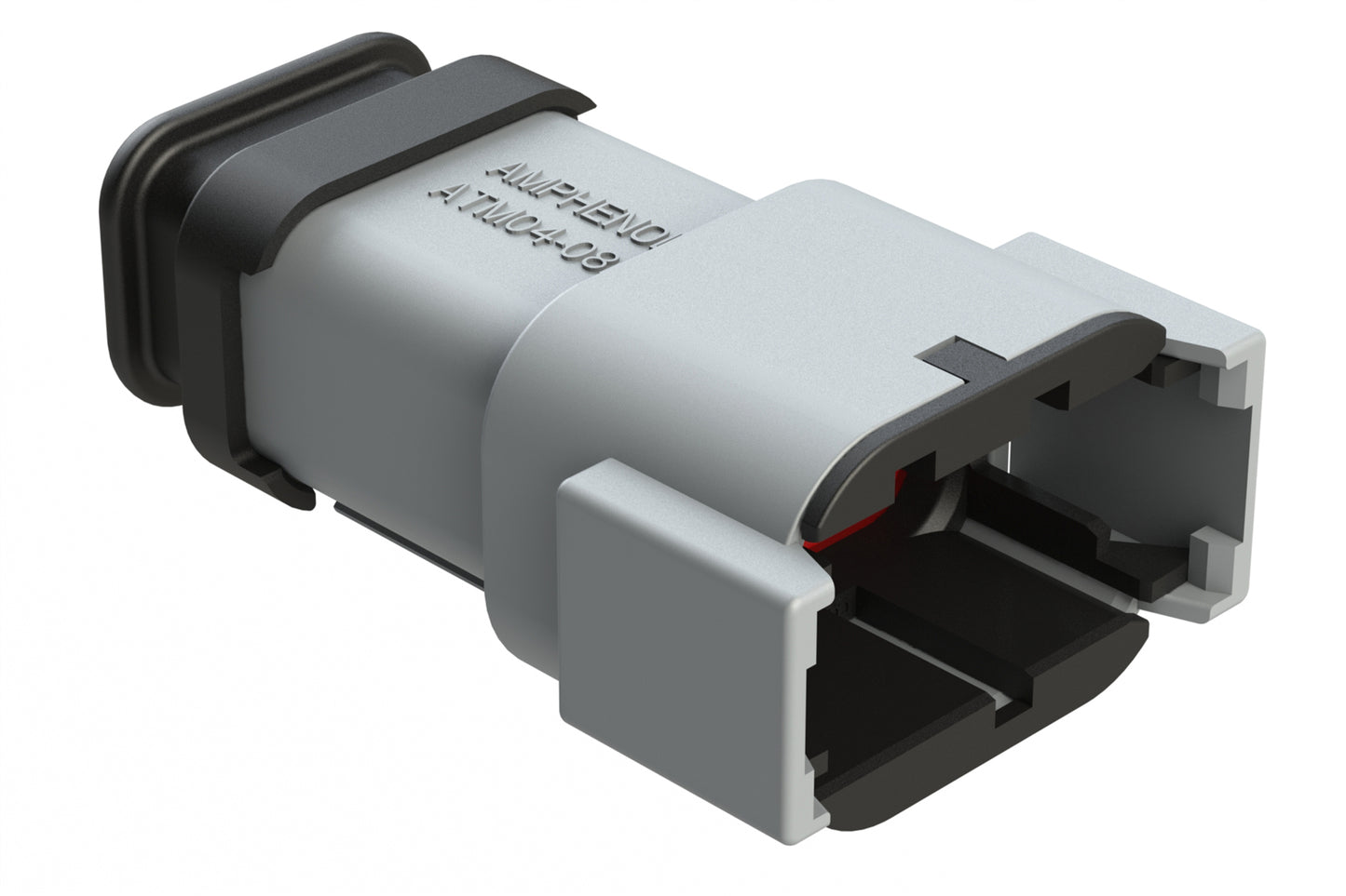 ATM04-08PB-SR1GY 8 Position, Receptacle, Pin, Standard Diameter Rear Seal (Red), SR01 Strain Relief, Keyed B, Grey Body (Requires Wedgelock AWM-8P.)