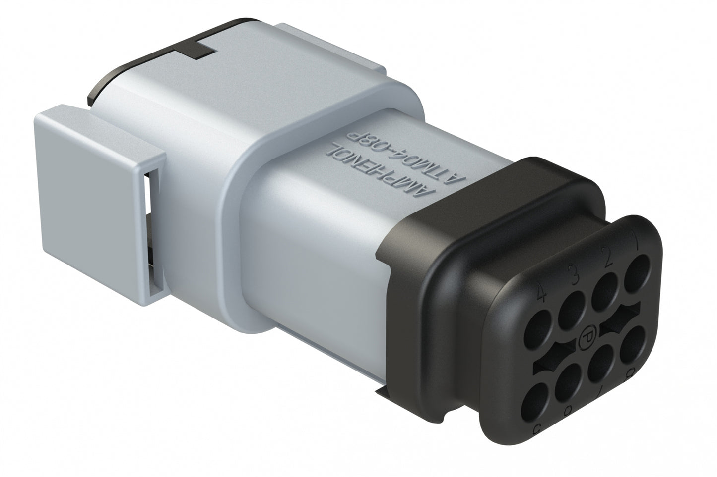 ATM04-08PB-SR1GY 8 Position, Receptacle, Pin, Standard Diameter Rear Seal (Red), SR01 Strain Relief, Keyed B, Grey Body (Requires Wedgelock AWM-8P.)