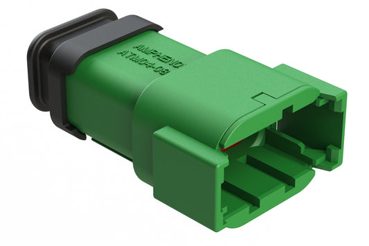 ATM04-08PC-SR1GN 8 Position, Receptacle, Pin, Standard Diameter Rear Seal (Red), SR01 Strain Relief, Keyed C, Green Body (Requires Wedgelock AWM-8P.). DTM04-08PC-E007