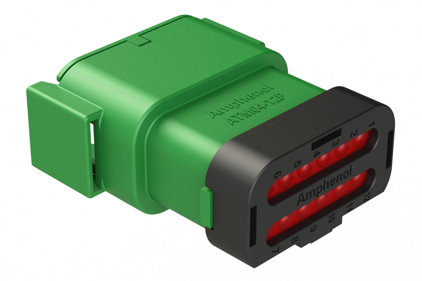 ATM04-12PC-SF1GN 12 Position Receptacle, Pin, Keyed C, Snap-Fit End Cap, Green. DTM04-12PC-E003