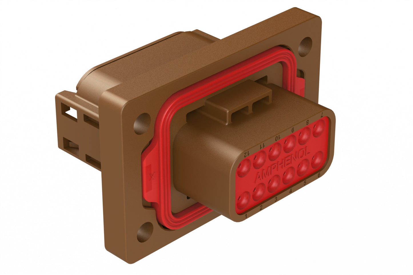 ATM04-12PD-PM31 12 Position Panel Mount Receptacle, Pin, Front Mount, 4 Hole Flange, Keyed D, Brown. 1-2303064-4