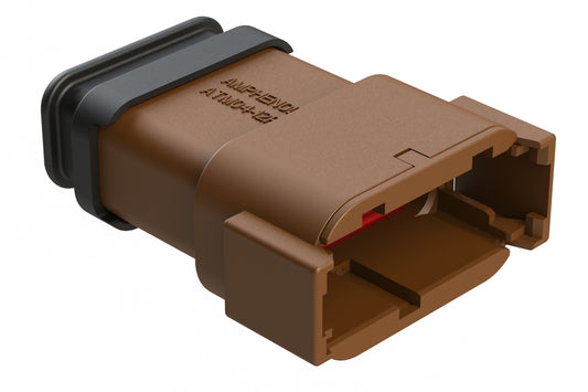 ATM04-12PD-SR1BN 12 Position, Receptacle, Pin, Standard Diameter Rear Seal (Red), SR01 Strain Relief, Keyed D, Brown body (Requires Wedgelock AWM-12P.). DTM04-12PD-E007