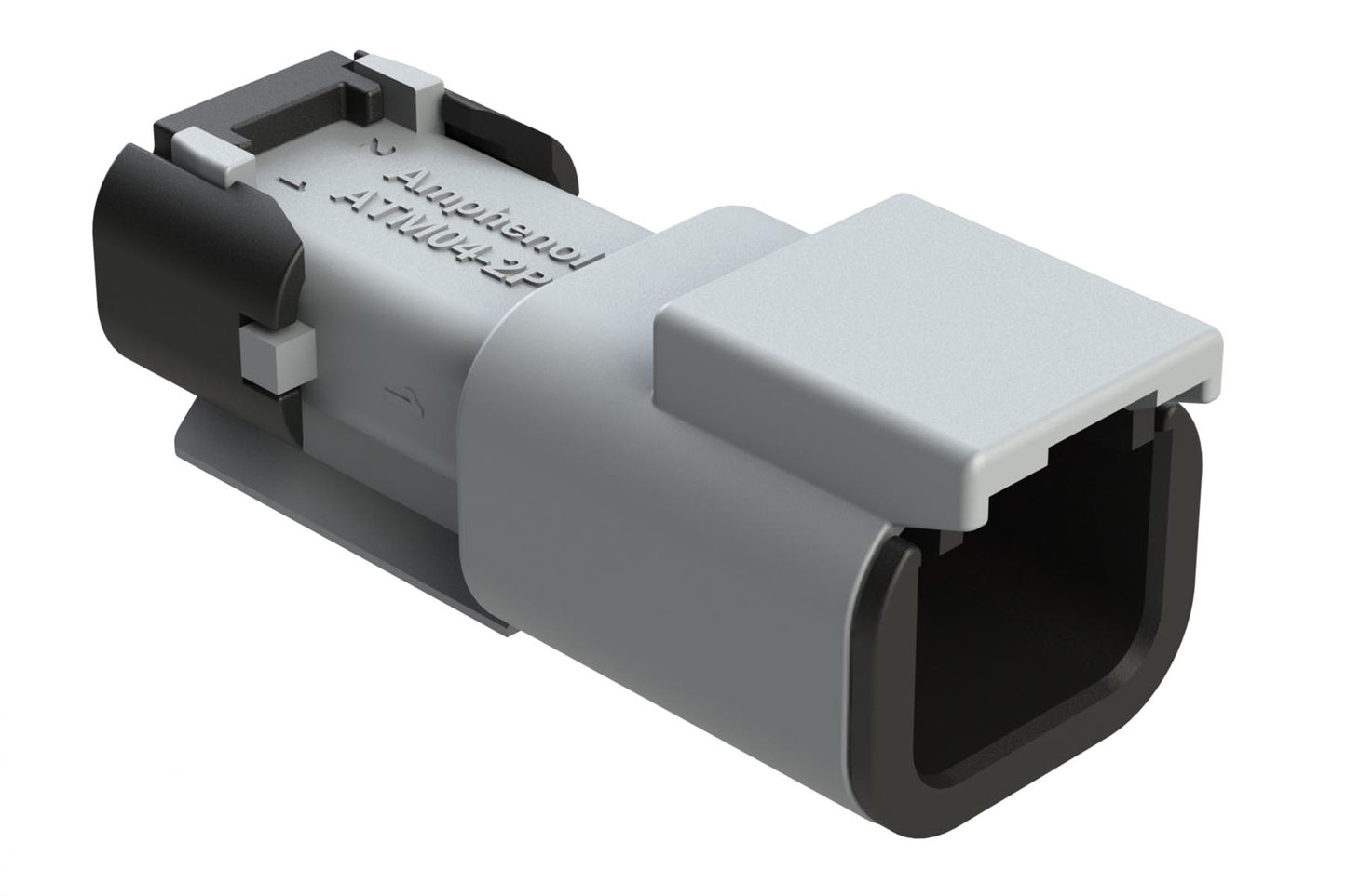 ATM04-2P-SF01 2 Position Receptacle, Pin, Snap-Fit End Cap, Grey. DTM04-2P-E003