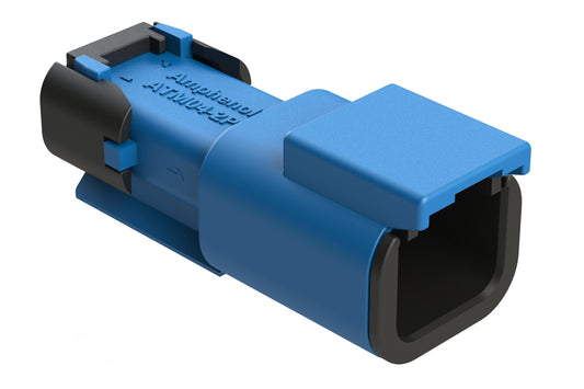 ATM04-2P-SF01BLU 2 Position Receptacle, Pin, Snap-Fit End Cap, Blue