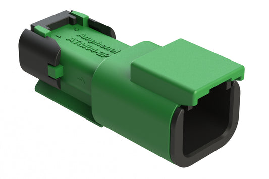 ATM04-2P-SF01GRN 2 Position Receptacle, Pin, Snap-Fit End Cap, Green