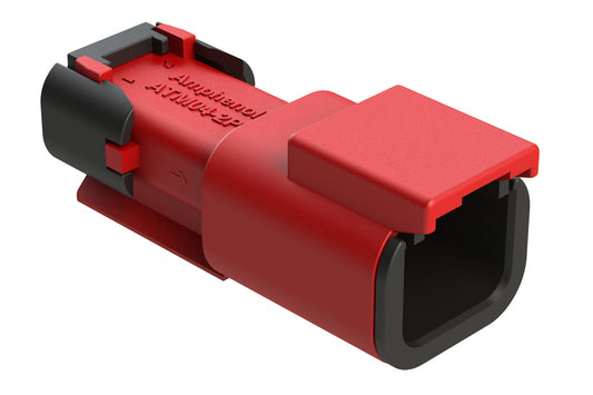 ATM04-2P-SF01RED 2 Position Receptacle, Pin, Snap-Fit End Cap, Red