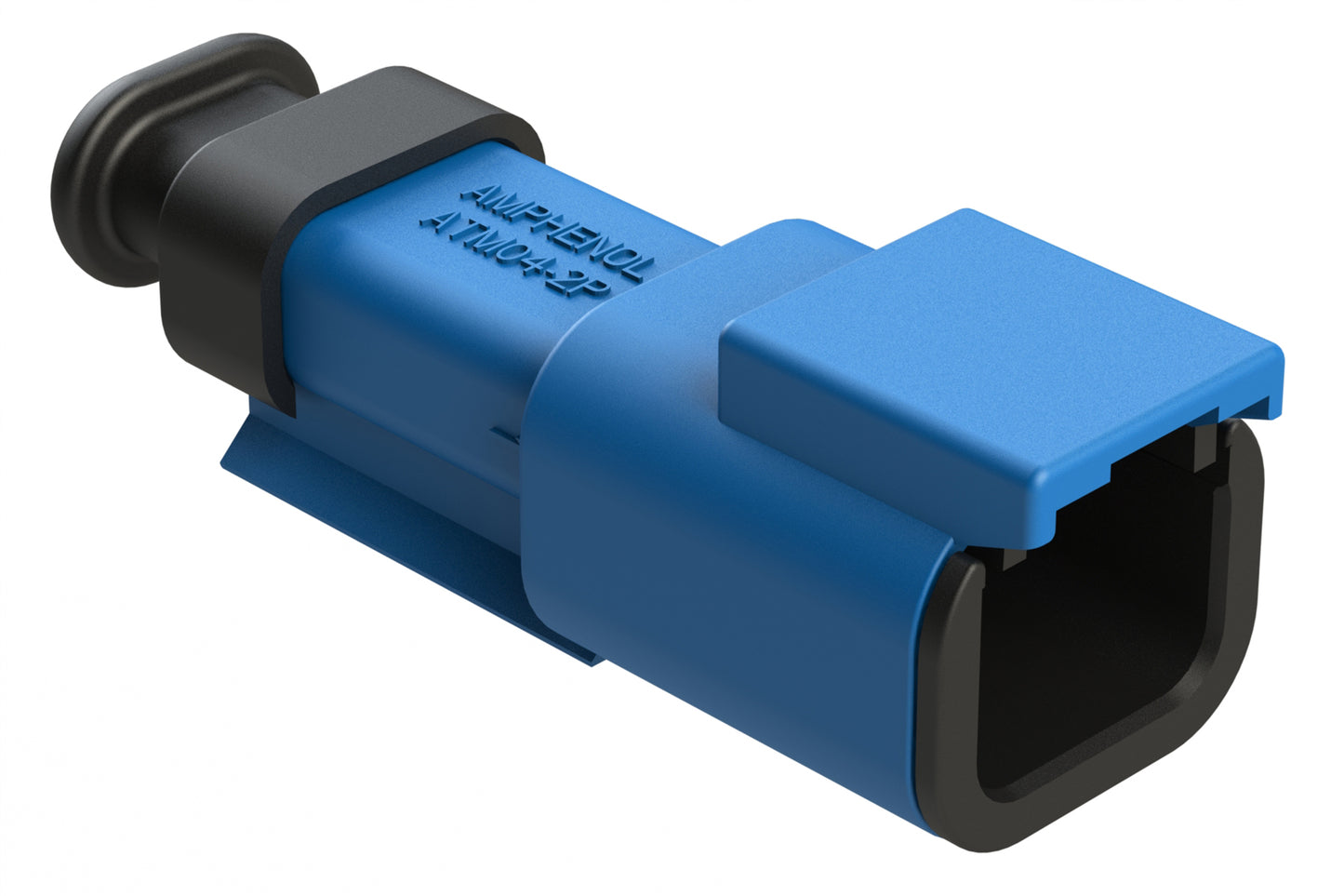 ATM04-2P-SR01BL 2 Position, Receptacle, Pin, Standard Diameter Rear Seal (Red), SR01 Strain Relief, Blue Body (Requires Wedgelock AWM-2P.)