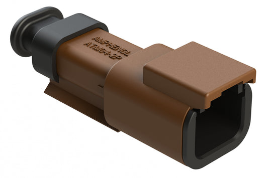 ATM04-2P-SR01BN 2 Position, Receptacle, Pin, Standard Diameter Rear Seal (Red), SR01 Strain Relief, Brown Body (Requires Wedgelock AWM-2P.)