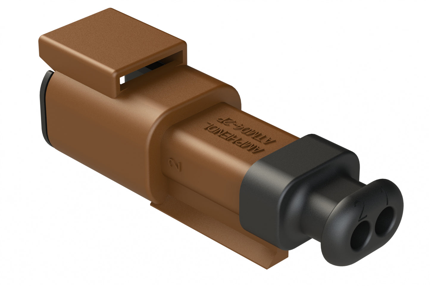 ATM04-2P-SR01BN 2 Position, Receptacle, Pin, Standard Diameter Rear Seal (Red), SR01 Strain Relief, Brown Body (Requires Wedgelock AWM-2P.)
