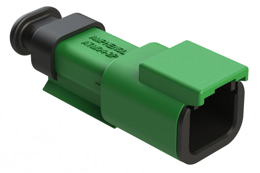 ATM04-2P-SR01GN 2 Position, Receptacle, Pin, Standard Diameter Rear Seal (Red), SR01 Strain Relief, Green Body (Requires Wedgelock AWM-2P.)