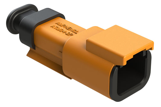 ATM04-2P-SR01OR 2 Position, Receptacle, Pin, Standard Diameter Rear Seal (Red), SR01 Strain Relief, Orange Body (Requires Wedgelock AWM-2P.)