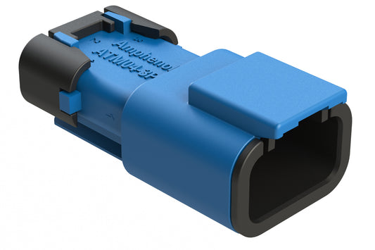 ATM04-3P-SF01BLU 3 Position Receptacle, Pin, Snap-Fit End Cap, Blue