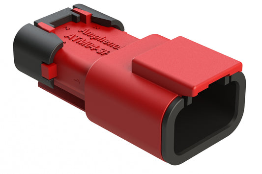 ATM04-3P-SF01RED 3 Position Receptacle, Pin, Snap-Fit End Cap, Red