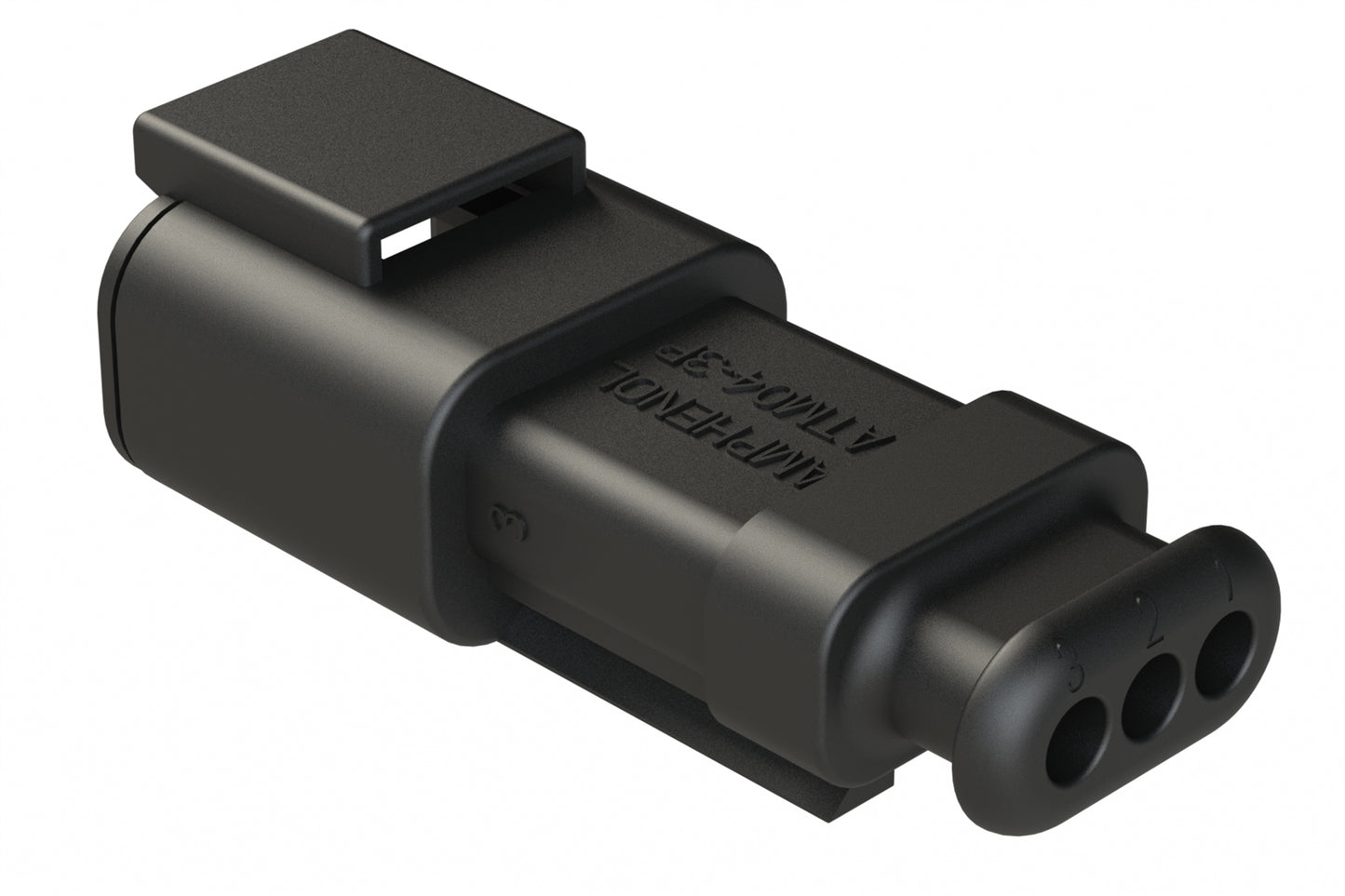 ATM04-3P-SR01BK 3 Position, Receptacle, Pin, Standard Diameter Rear Seal (Red), SR01 Strain Relief, Black Body (Requires Wedgelock AWM-3P.)