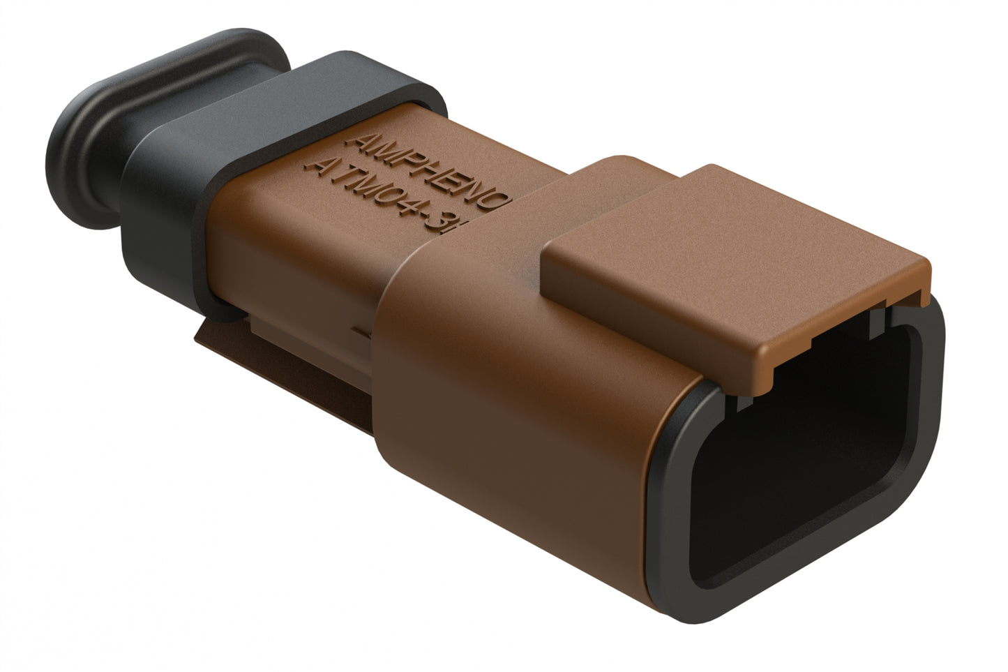 ATM04-3P-SR01BN 3 Position, Receptacle, Pin, Standard Diameter Rear Seal (Red), SR01 Strain Relief, Brown Body (Requires Wedgelock AWM-3P.)