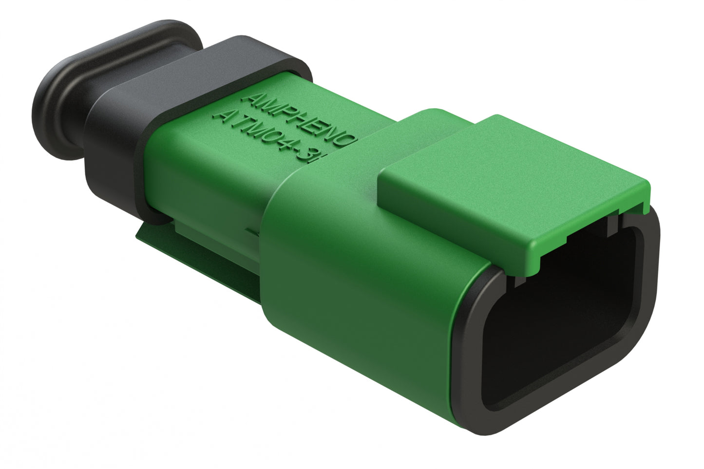 ATM04-3P-SR01GN 3 Position, Receptacle, Pin, Standard Diameter Rear Seal (Red), SR01 Strain Relief, Green Body (Requires Wedgelock AWM-3P.)