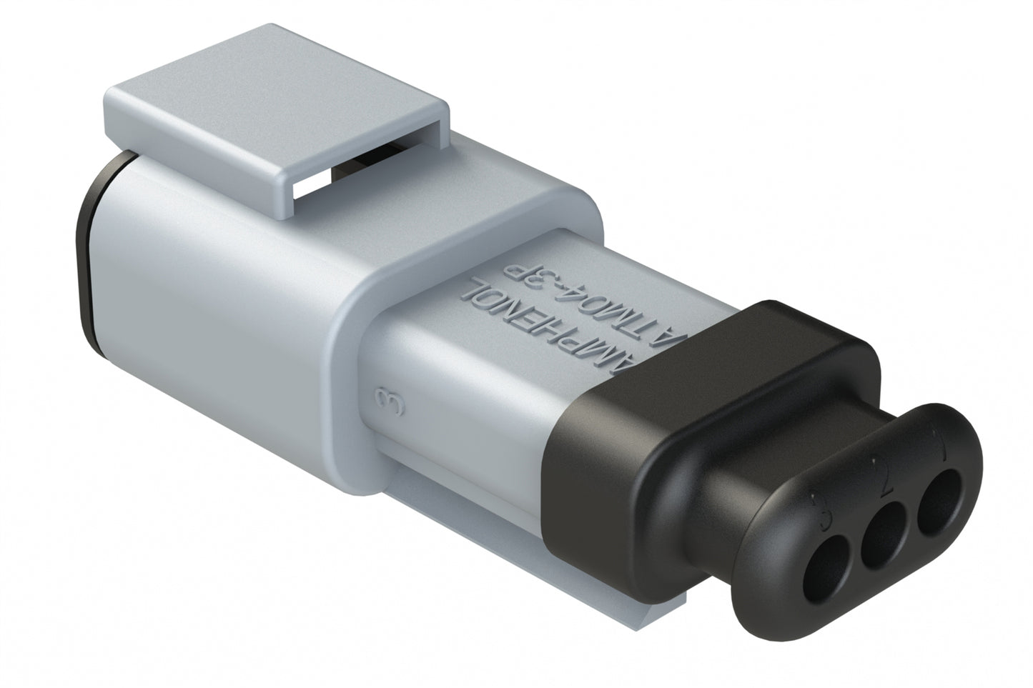 ATM04-3P-SR01GY 3 Position, Receptacle, Pin, Standard Diameter Rear Seal (Red), SR01 Strain Relief, Grey Body (Requires Wedgelock AWM-3P.). DTM04-3P-E007