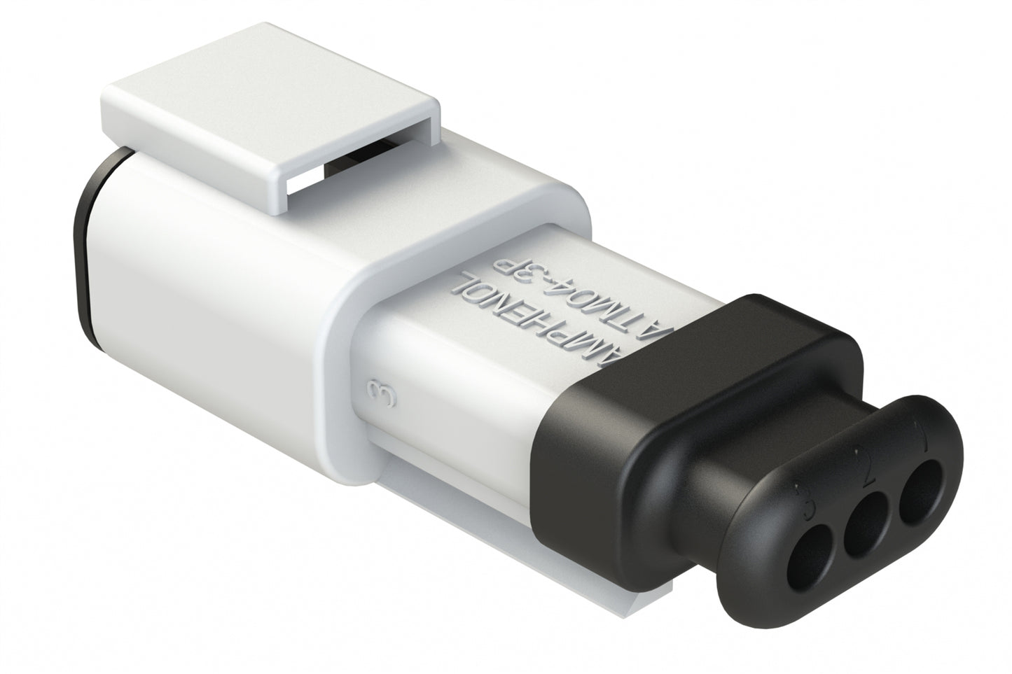 ATM04-3P-SR01WT 3 Position, Receptacle, Pin, Standard Diameter Rear Seal (Red), SR01 Strain Relief, White Body (Requires Wedgelock AWM-3P.)