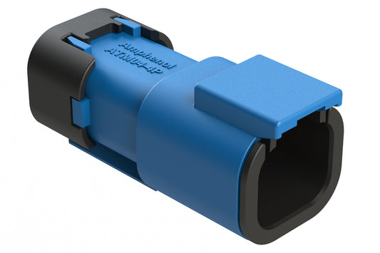 ATM04-4P-SF01BLU 4 Position Receptacle, Pin, Snap-Fit End Cap, Blue