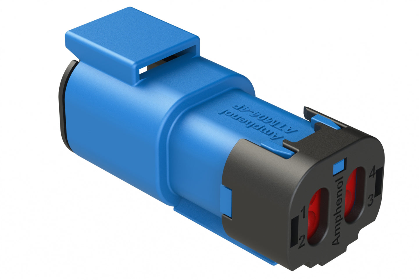 ATM04-4P-SF01BLU 4 Position Receptacle, Pin, Snap-Fit End Cap, Blue