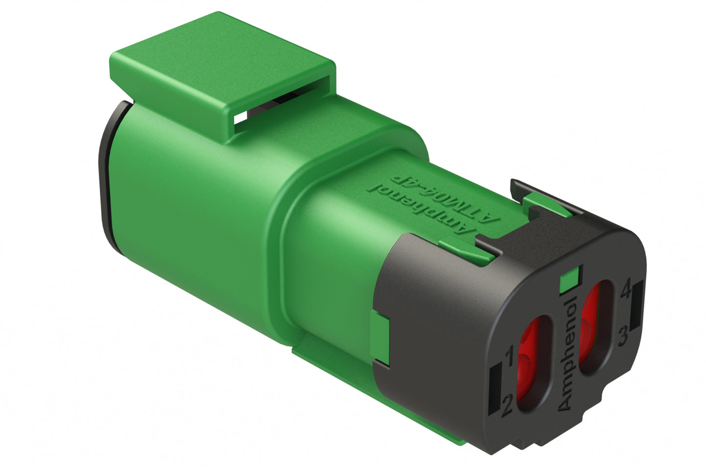 ATM04-4P-SF01GRN 4 Position Receptacle, Pin, Snap-Fit End Cap, Green