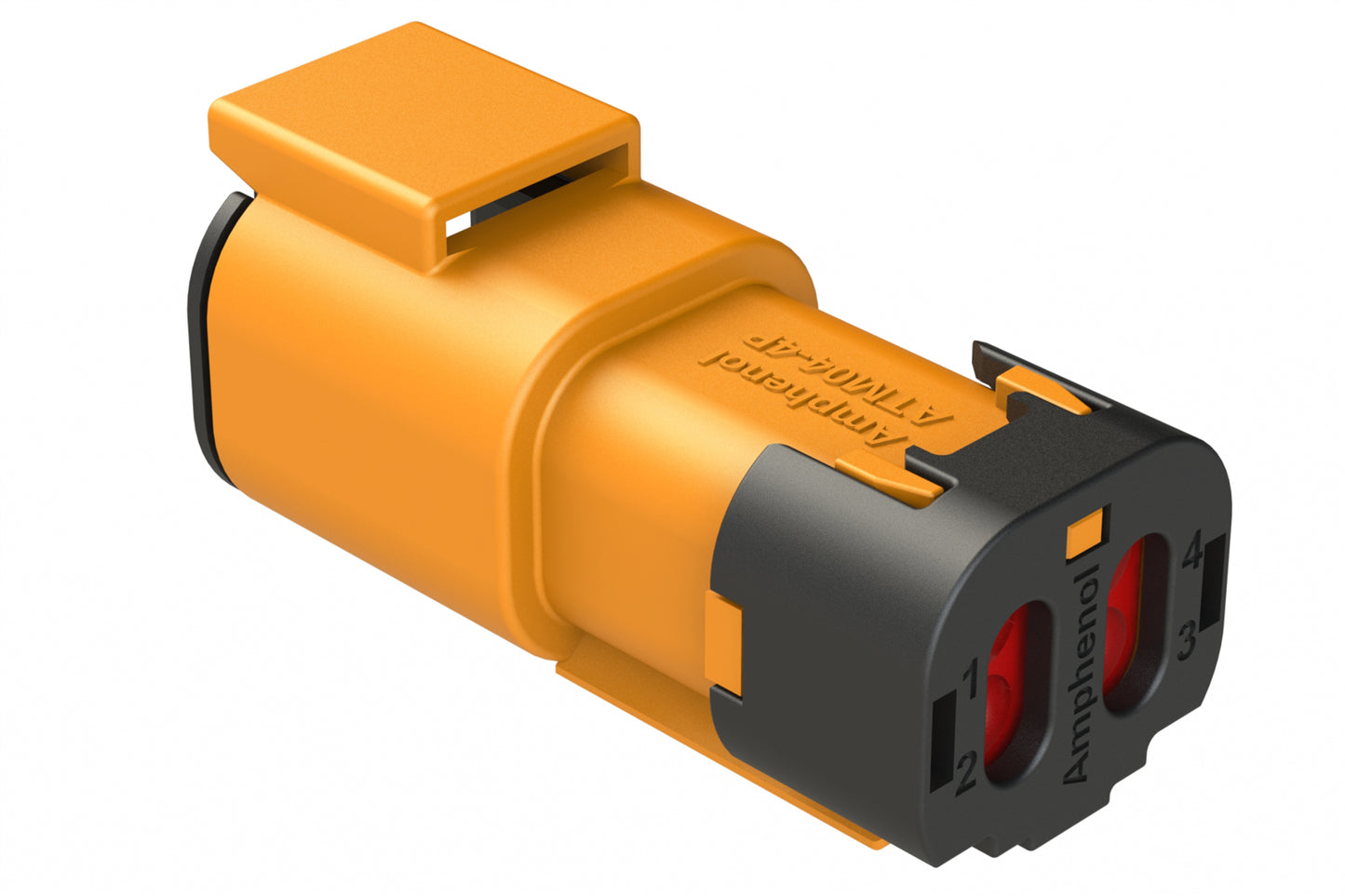 ATM04-4P-SF01ORG 4 Position Receptacle, Pin, Snap-Fit End Cap, Orange
