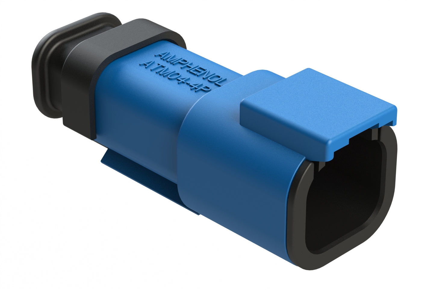 ATM04-4P-SR01BL 4 Position, Receptacle, Pin, Standard Diameter Rear Seal (Red), SR01 Strain Relief, Blue Body (Requires Wedgelock AWM-4P.)