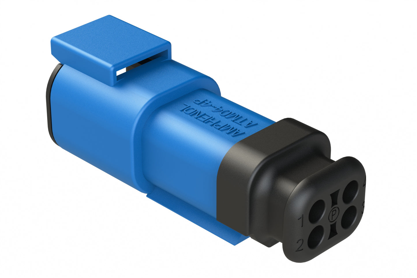 ATM04-4P-SR01BL 4 Position, Receptacle, Pin, Standard Diameter Rear Seal (Red), SR01 Strain Relief, Blue Body (Requires Wedgelock AWM-4P.)