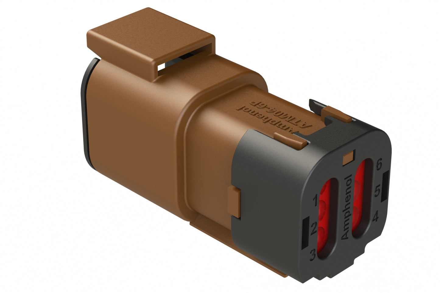 ATM04-6P-SF01BRN 4 Position Receptacle, Pin, Snap-Fit End Cap, Brown