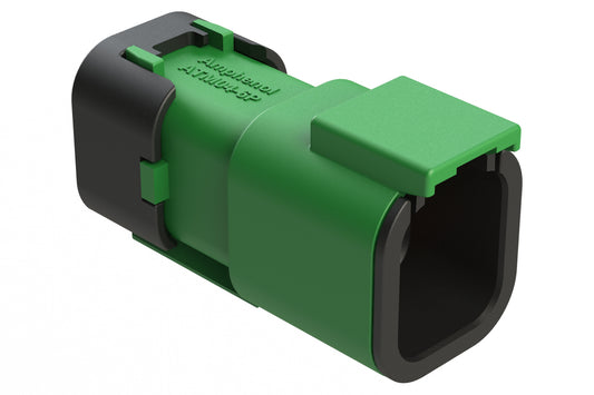 ATM04-6P-SF01GRN 4 Position Receptacle, Pin, Snap-Fit End Cap, Green
