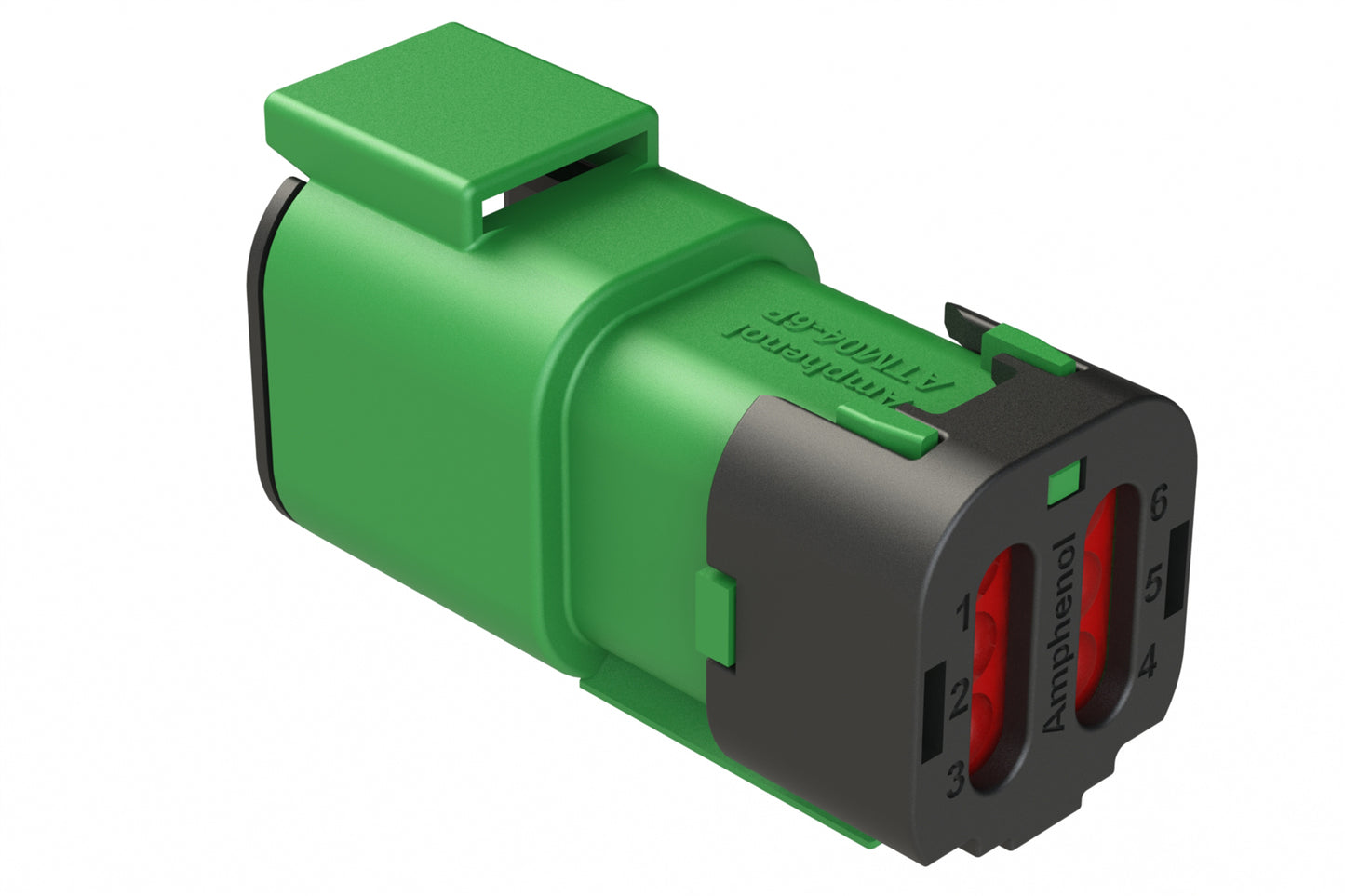 ATM04-6P-SF01GRN 4 Position Receptacle, Pin, Snap-Fit End Cap, Green