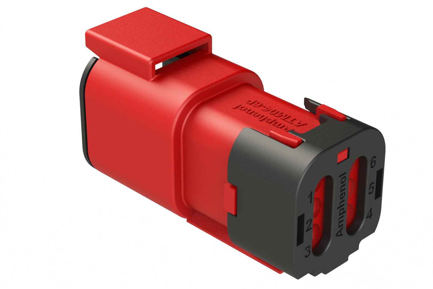 ATM04-6P-SF01RED 4 Position Receptacle, Pin, Snap-Fit End Cap, Red