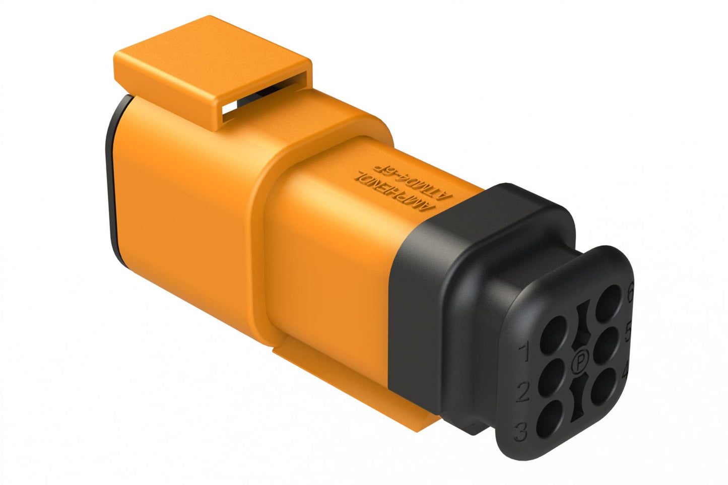 ATM04-6P-SR01OR 6 Position, Receptacle, Pin, Standard Diameter Rear Seal (Red), SR01 Strain Relief, Orange Body (Requires Wedgelock AWM-6P.)