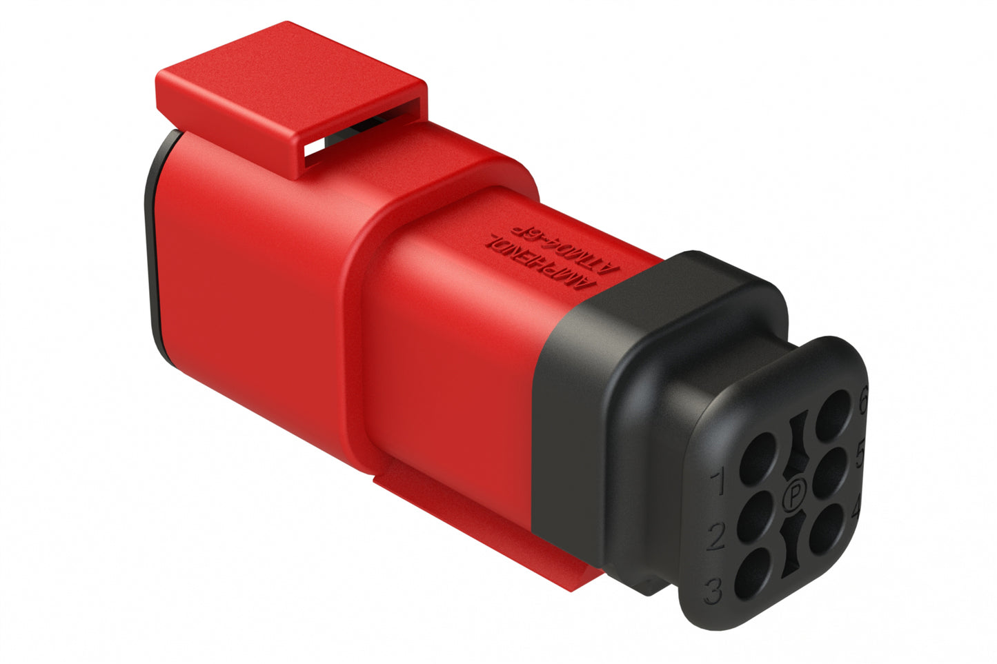 ATM04-6P-SR01RD 6 Position, Receptacle, Pin, Standard Diameter Rear Seal (Red), SR01 Strain Relief, Red Body (Requires Wedgelock AWM-6P.)