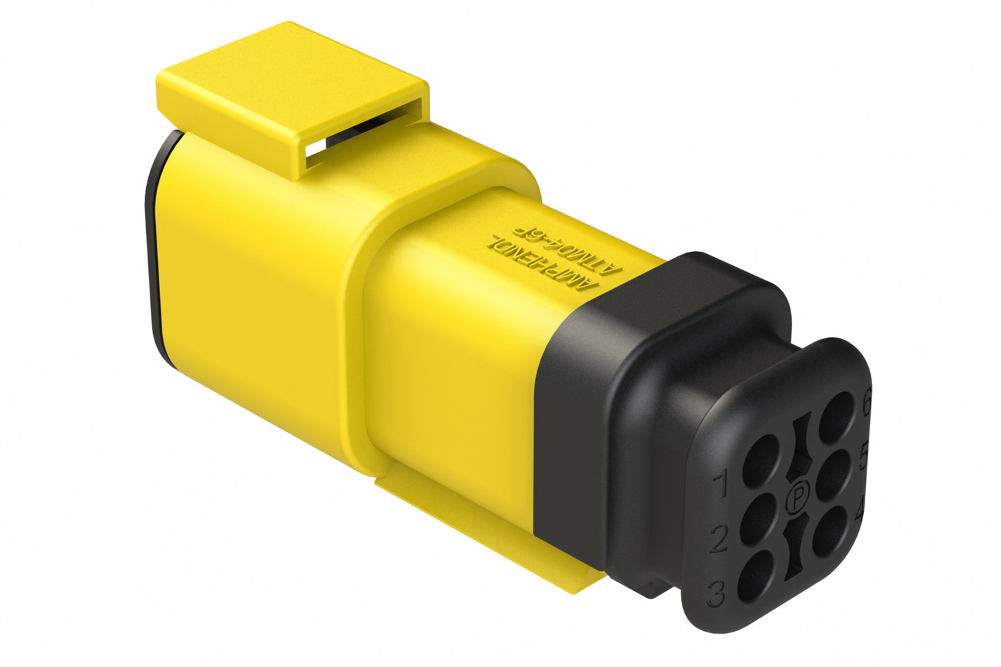 ATM04-6P-SR01YL 6 Position, Receptacle, Pin, Standard Diameter Rear Seal (Red), SR01 Strain Relief, Yellow Body (Requires Wedgelock AWM-6P.)
