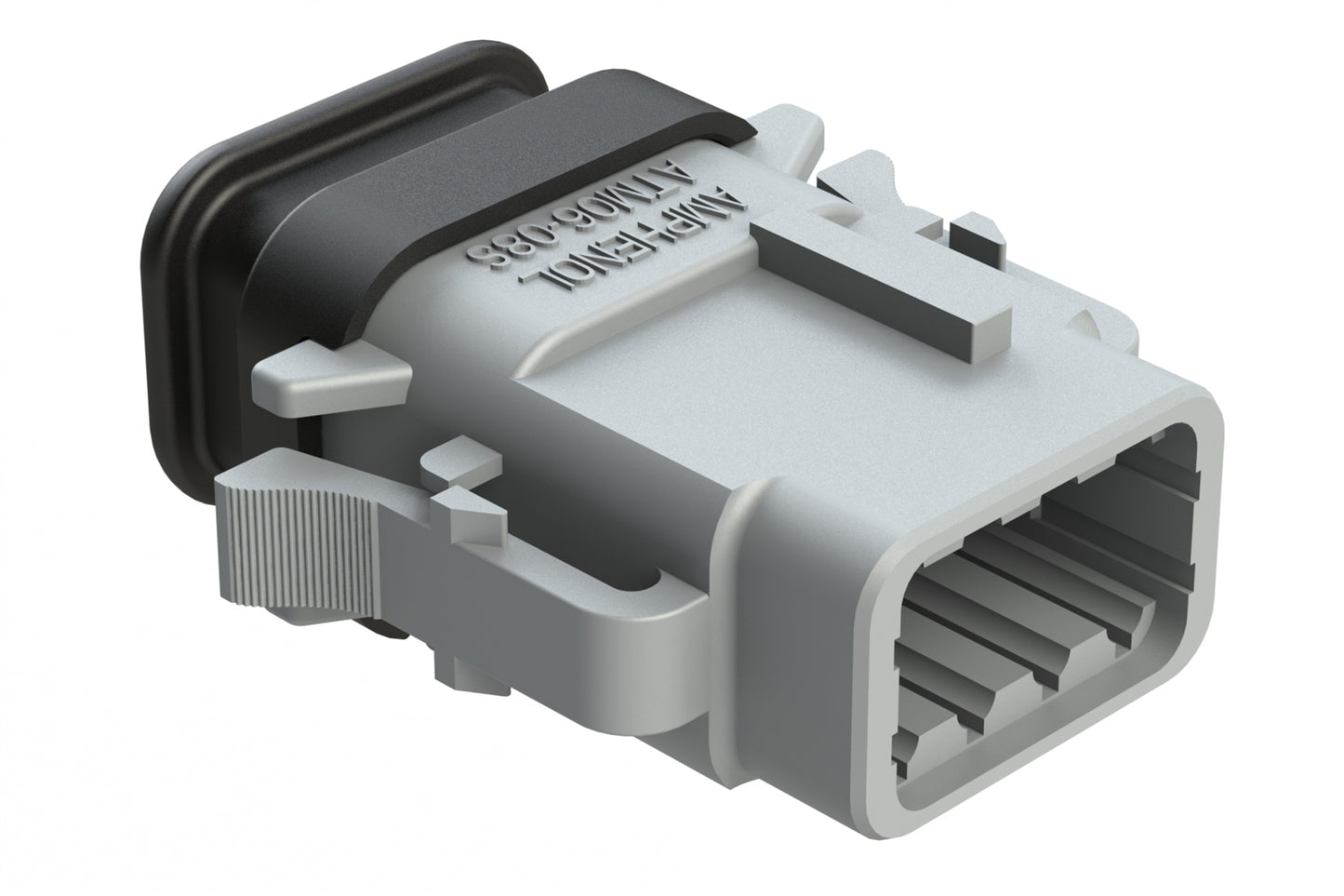 ATM06-08SA-SR1GY 8 Position, Plug, Socket, Standard Diameter Rear Seal (Red), SR01 Strain Relief, Keyed A, Grey Body (Requires Wedgelock AWM-8S.). DTM06-08SA-E007