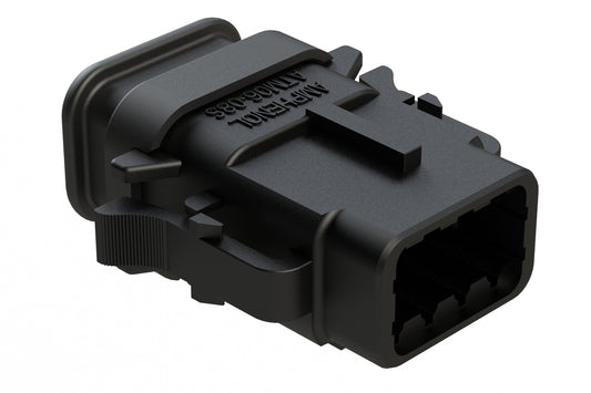 ATM06-08SB-SR1BK 8 Position, Plug, Socket, Standard Diameter Rear Seal (Red), SR01 Strain Relief, Keyed B, Black Body (Requires Wedgelock AWM-8S.). DTM06-08SB-E007