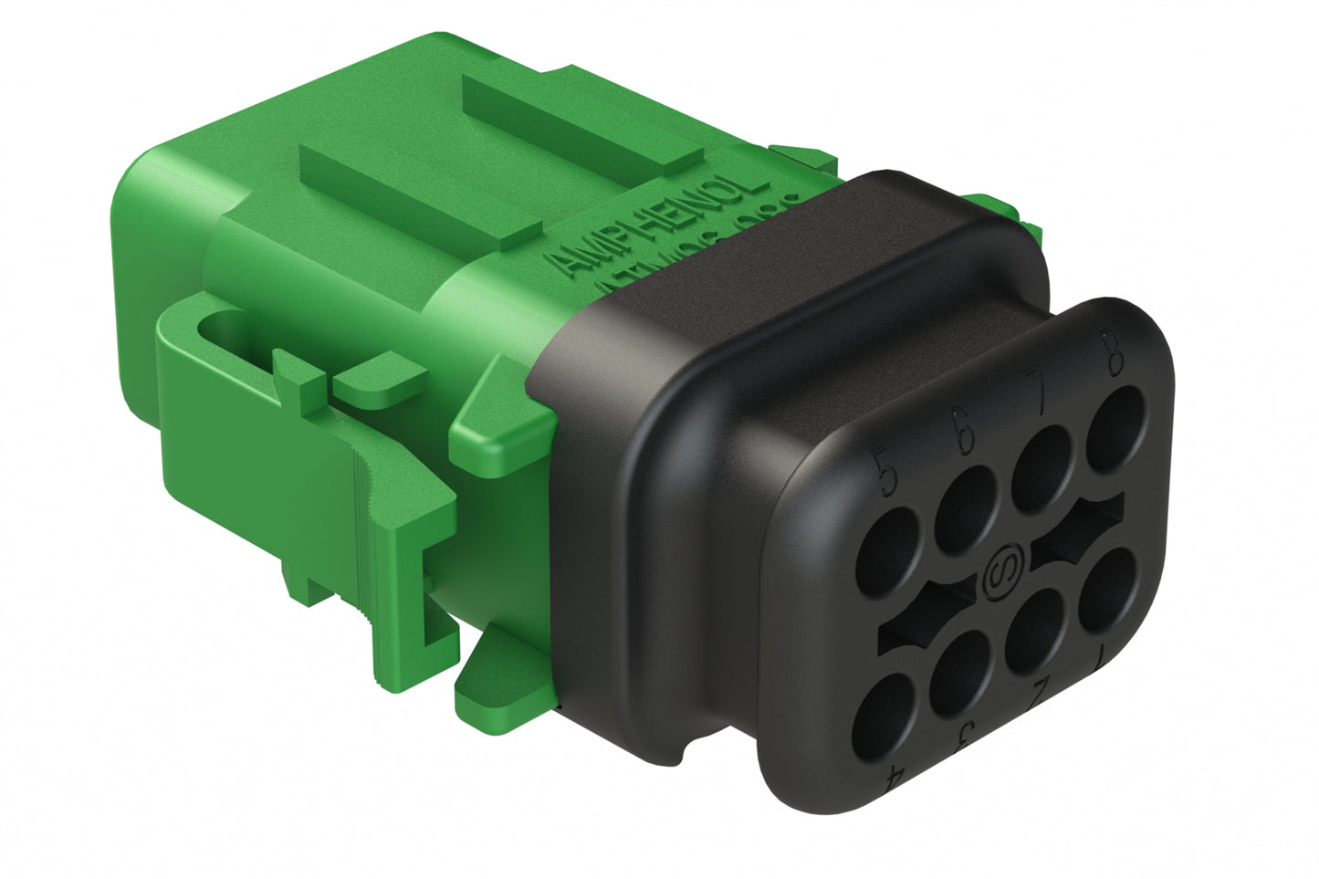 ATM06-08SC-SR1GN 8 Position, Plug, Socket, Standard Diameter Rear Seal (Red), SR01 Strain Relief, Keyed C, Green Body (Requires Wedgelock AWM-8S.). DTM06-08SC-E007