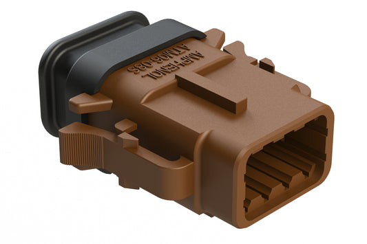 ATM06-08SD-SR1BN 8 Position, Plug, Socket, Standard Diameter Rear Seal (Red), SR01 Strain Relief, Keyed D, Brown Body (Requires Wedgelock AWM-8S.). DTM06-08SD-E007