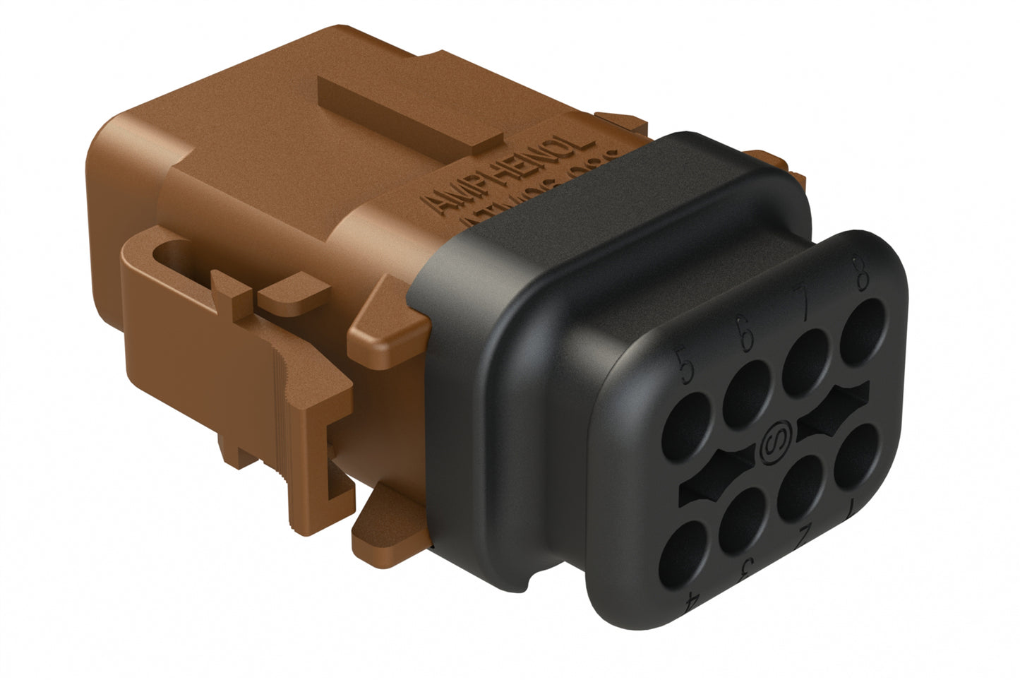 ATM06-08SD-SR1BN 8 Position, Plug, Socket, Standard Diameter Rear Seal (Red), SR01 Strain Relief, Keyed D, Brown Body (Requires Wedgelock AWM-8S.). DTM06-08SD-E007