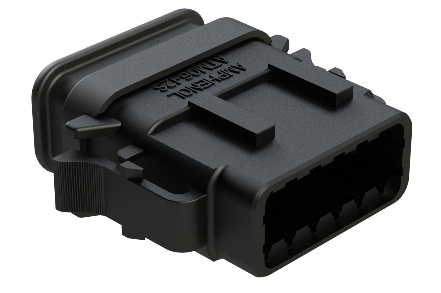 ATM06-12SB-SR1BK 12 Position, Plug, Socket, Standard Diameter Rear Seal (Red), SR01 Strain Relief, Keyed A, Black Body (Requires Wedgelock AWM-12S.). DTM06-12SB-E007