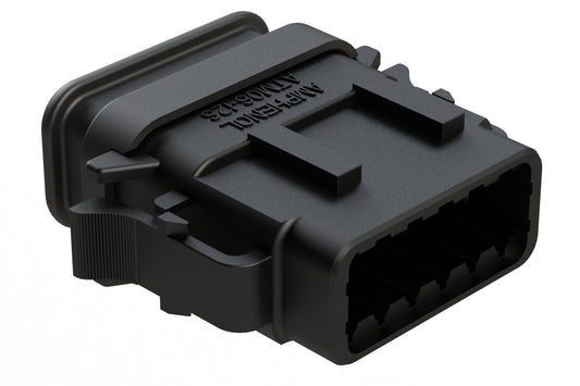 ATM06-12SB-SR1BK 12 Position, Plug, Socket, Standard Diameter Rear Seal (Red), SR01 Strain Relief, Keyed A, Black Body (Requires Wedgelock AWM-12S.). DTM06-12SB-E007