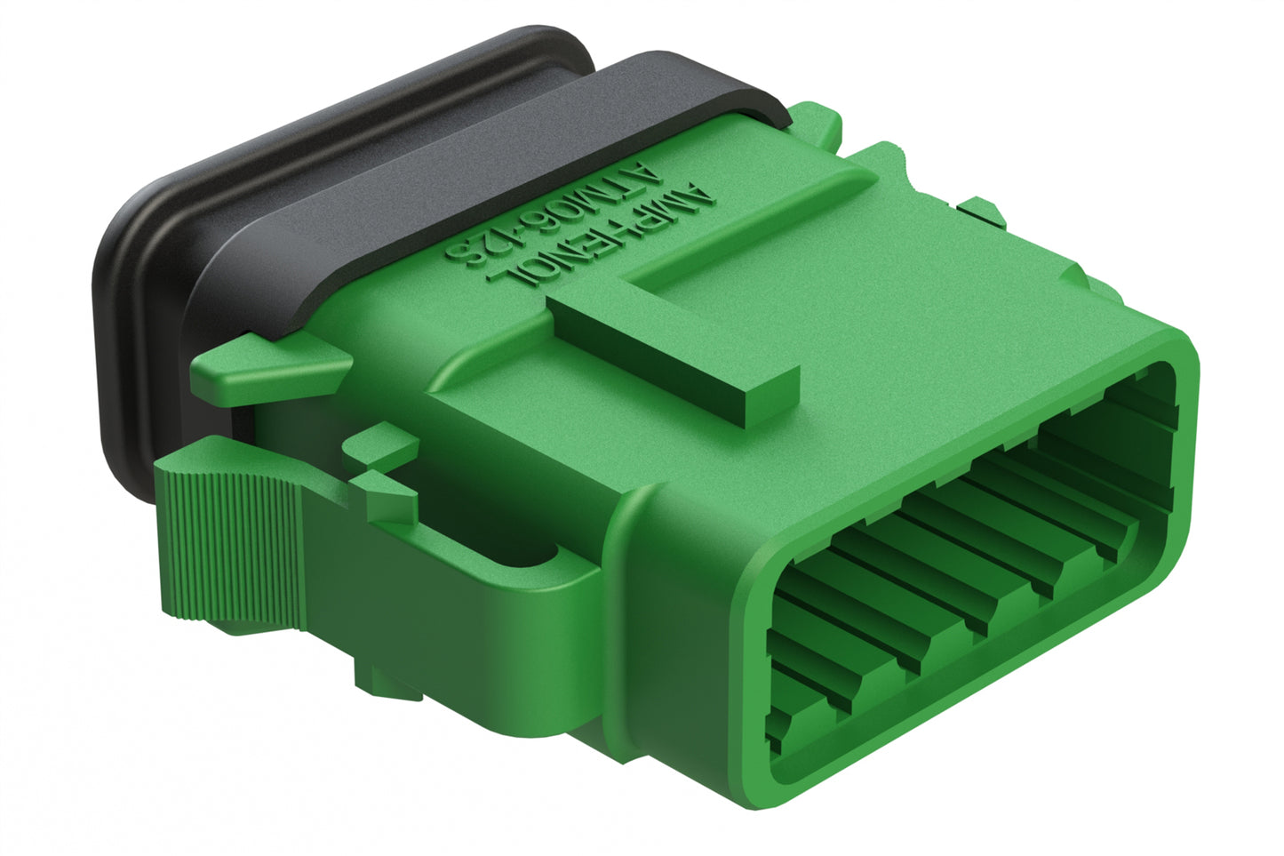 ATM06-12SC-SR1GN 12 Position, Plug, Socket, Standard Diameter Rear Seal (Red), SR01 Strain Relief, Keyed A, Green Body (Requires Wedgelock AWM-12S.). DTM06-12SC-E007